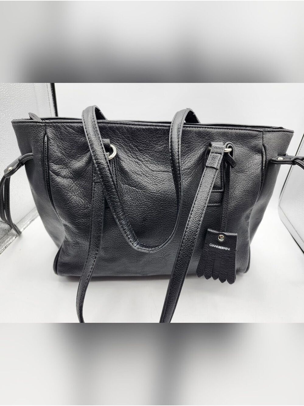 Giani Bernini Black Leather Shoulder Bag/Tote with Tassel Charm